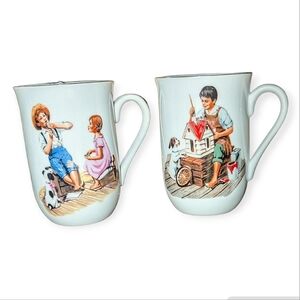 2 Norman Rockwell Collectable Ceramic Mugs "Music Maker" "Dollhouse for Sis"